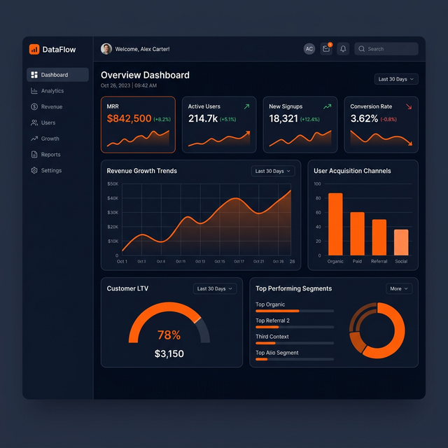 DataFlow SaaS analytics dashboard